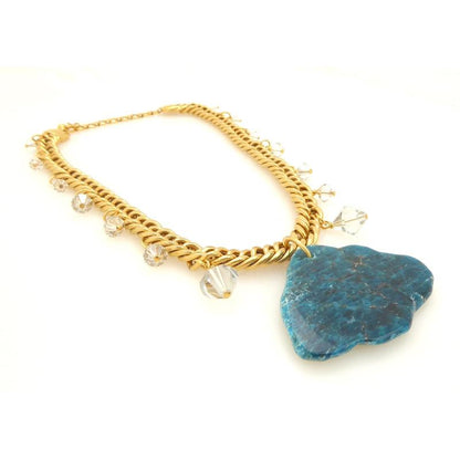 Elegant Rainy Day Blue Apatite Necklace with Vintage Gold Plated Chain and Crystal Accents