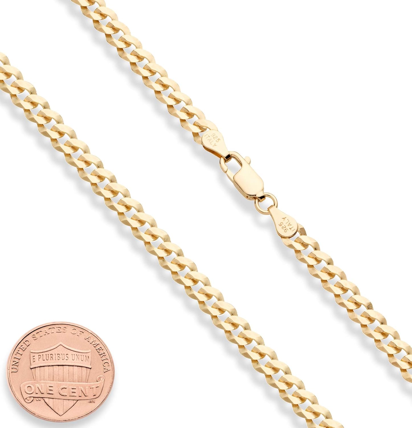 Solid 18K Gold over 925 Sterling Silver Italian 5Mm Diamond-Cut Cuban Link Curb Chain Necklace for Women Men, Made in Italy